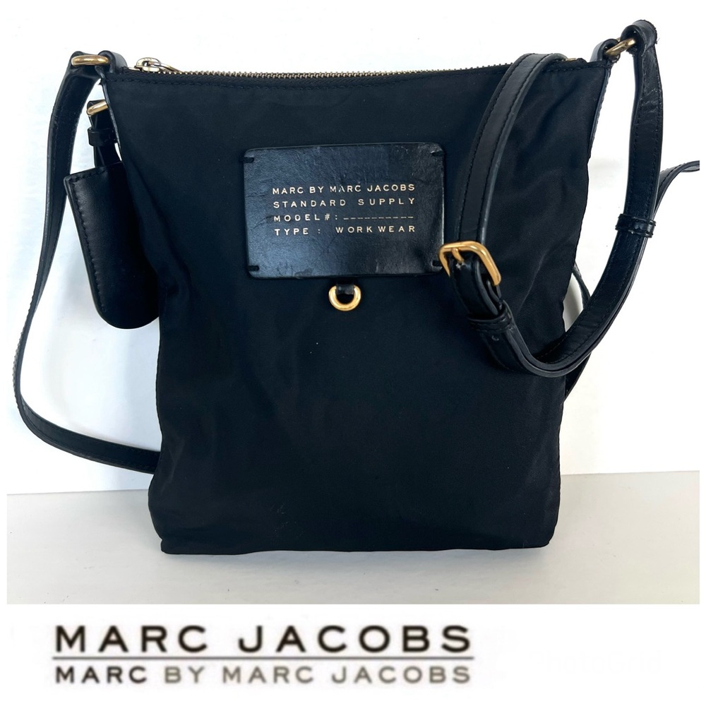 MARC BY MARC JACOBS Supply Work Wear Black Nylon Faux Leather Crossbody Bag